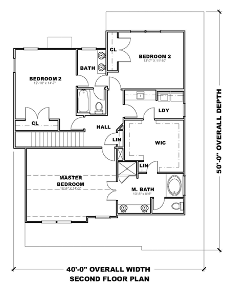 Traditional House Plan 71315 with 4 Beds, 3 Baths, 2 Car Garage Second Level Plan