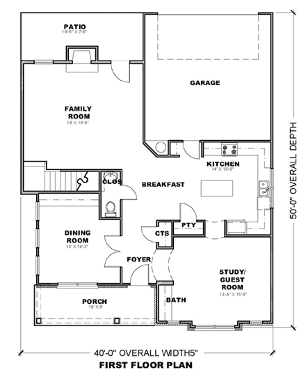 Traditional House Plan 71317 with 3 Beds, 3 Baths, 2 Car Garage First Level Plan