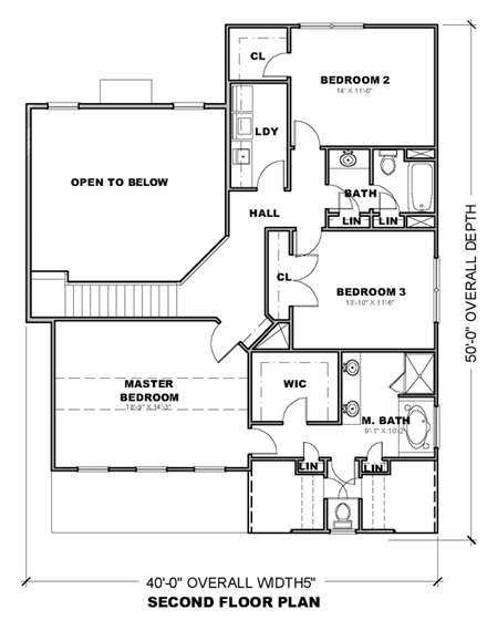 Traditional House Plan 71317 with 3 Beds, 3 Baths, 2 Car Garage Second Level Plan