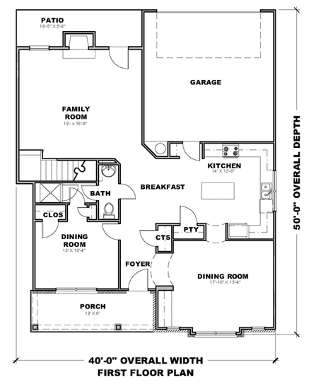 Traditional House Plan 71318 with 4 Beds, 3 Baths, 2 Car Garage First Level Plan