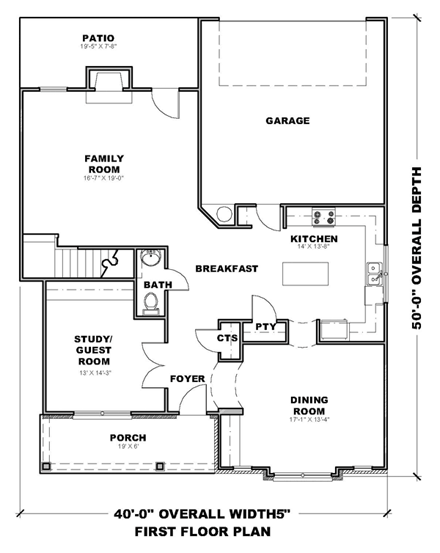 Traditional House Plan 71319 with 3 Beds, 3 Baths, 2 Car Garage First Level Plan