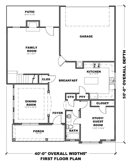 Traditional House Plan 71321 with 4 Beds, 3 Baths, 2 Car Garage First Level Plan