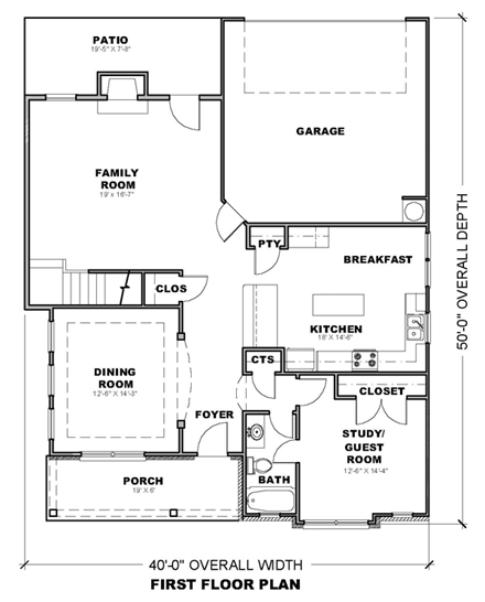 Traditional House Plan 71322 with 3 Beds, 3 Baths, 2 Car Garage First Level Plan
