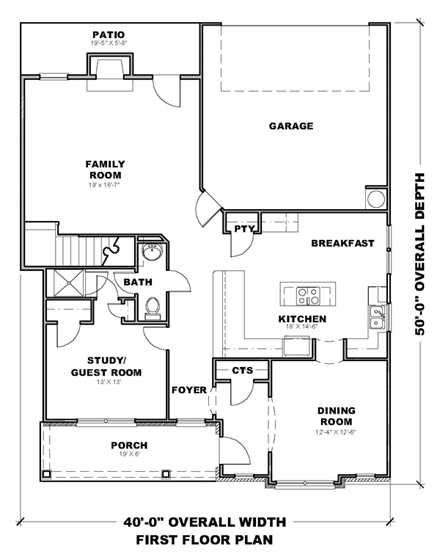 Traditional House Plan 71324 with 4 Beds, 3 Baths, 2 Car Garage First Level Plan
