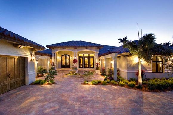 Coastal, Contemporary, Florida, Mediterranean House Plan 71501 with 4 Beds, 4 Baths, 4 Car Garage Elevation