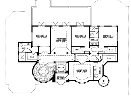 Coastal, Contemporary, Florida, Mediterranean House Plan 71502 with 5 Beds, 6 Baths, 3 Car Garage Second Level Plan