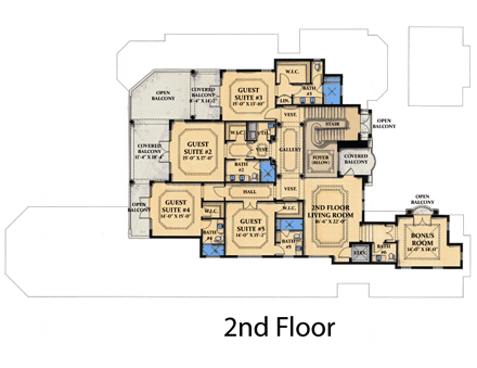 Coastal, Contemporary, Florida, Mediterranean House Plan 71503 with 6 Beds, 8 Baths, 3 Car Garage Second Level Plan