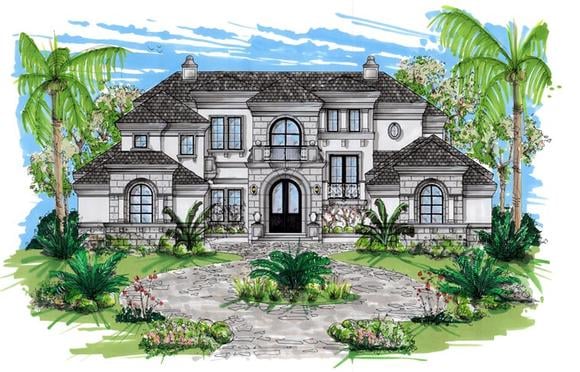 Coastal, Contemporary, Florida, Mediterranean House Plan 71503 with 6 Beds, 8 Baths, 3 Car Garage Elevation