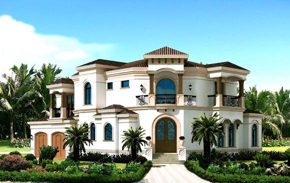 Coastal, Contemporary, Florida, Mediterranean House Plan 71505 with 3 Beds, 4 Baths, 2 Car Garage Elevation