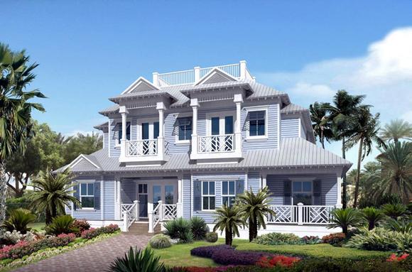 Coastal, Contemporary, Florida, Mediterranean House Plan 71506 with 3 Beds, 4 Baths, 2 Car Garage Elevation