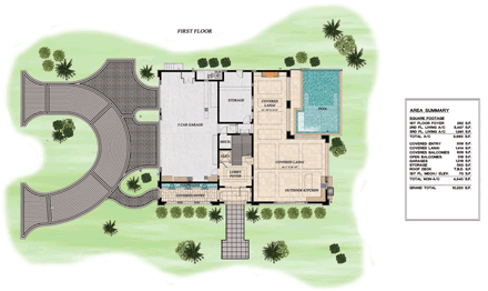Florida House Plan 71511 with 4 Beds, 5 Baths, 3 Car Garage First Level Plan