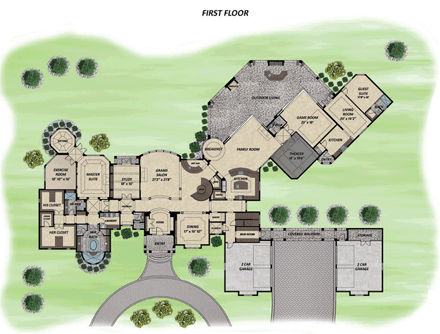 Traditional House Plan 71513 with 6 Beds, 8 Baths, 4 Car Garage First Level Plan