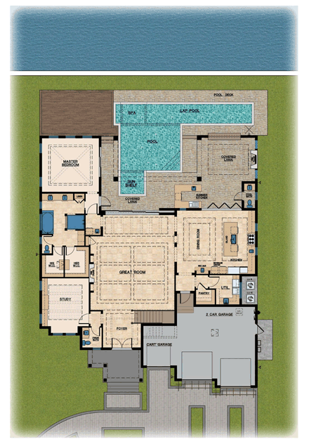 Florida House Plan 71517 with 4 Beds, 6 Baths, 2 Car Garage First Level Plan