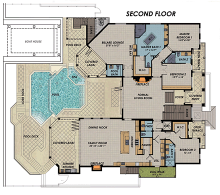 Florida, Mediterranean House Plan 71530 with 4 Beds, 8 Baths, 6 Car Garage Second Level Plan