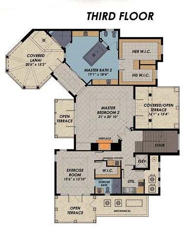 Florida, Mediterranean House Plan 71530 with 4 Beds, 8 Baths, 6 Car Garage Third Level Plan