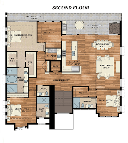 Contemporary, Modern House Plan 71533 with 3 Beds, 4 Baths, 3 Car Garage Second Level Plan
