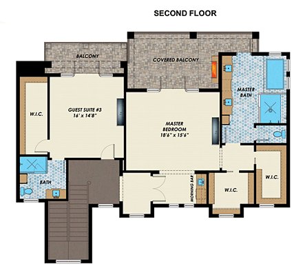 Florida, Mediterranean House Plan 71534 with 4 Beds, 5 Baths, 3 Car Garage Second Level Plan