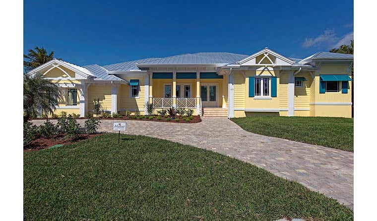 Coastal, Contemporary, Florida Plan with 3433 Sq. Ft., 3 Bedrooms, 5 Bathrooms, 2 Car Garage Elevation