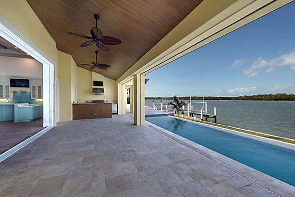 Coastal, Contemporary, Florida Plan with 3433 Sq. Ft., 3 Bedrooms, 5 Bathrooms, 2 Car Garage Rear Elevation
