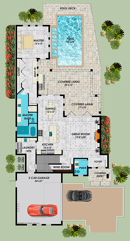 Contemporary, Modern House Plan 71545 with 3 Beds, 4 Baths, 2 Car Garage First Level Plan