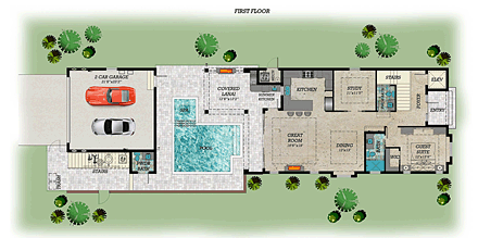 Coastal, Contemporary, Florida House Plan 71546 with 4 Beds, 5 Baths, 2 Car Garage First Level Plan