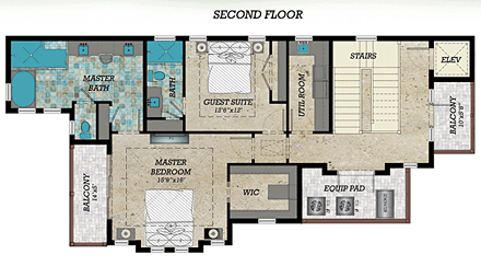 Coastal, Contemporary, Florida House Plan 71546 with 4 Beds, 5 Baths, 2 Car Garage Second Level Plan