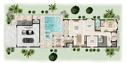 Coastal, Florida House Plan 71548 with 4 Beds, 5 Baths, 2 Car Garage First Level Plan