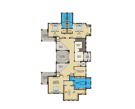 Coastal, Contemporary, Florida House Plan 71558 with 4 Beds, 5 Baths, 4 Car Garage Second Level Plan