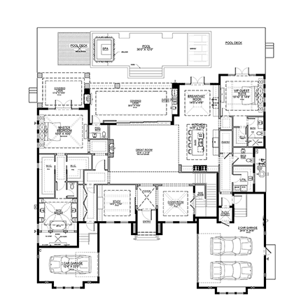 Coastal, Contemporary, Florida House Plan 71570 with 5 Beds, 7 Baths, 3 Car Garage First Level Plan