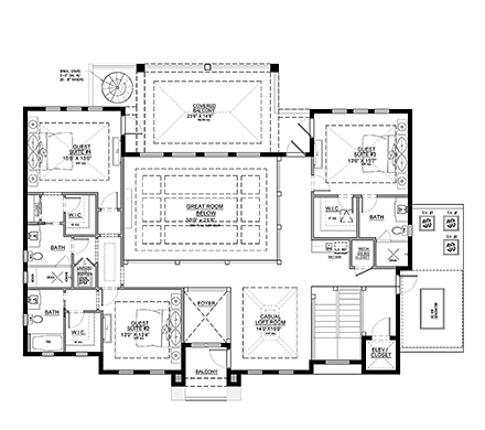 Coastal, Contemporary, Florida House Plan 71570 with 5 Beds, 7 Baths, 3 Car Garage Second Level Plan
