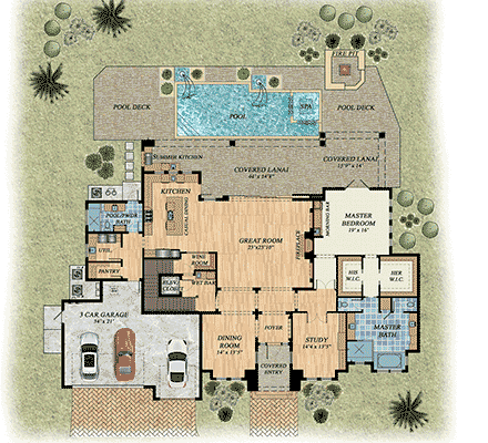 Coastal, Contemporary, Florida House Plan 71573 with 4 Beds, 5 Baths, 3 Car Garage First Level Plan