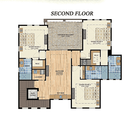 Coastal, Contemporary, Florida House Plan 71573 with 4 Beds, 5 Baths, 3 Car Garage Second Level Plan