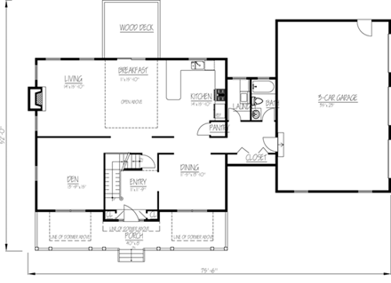House Plan 71902 with 3 Beds, 3 Baths, 3 Car Garage First Level Plan