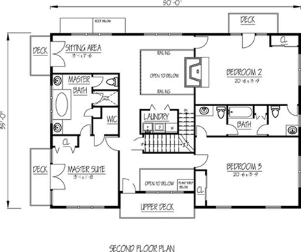 House Plan 71904 with 3 Beds, 3 Baths, 3 Car Garage Second Level Plan