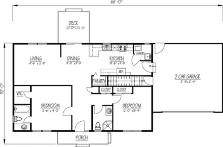 House Plan 71905 with 2 Beds, 2 Baths, 2 Car Garage First Level Plan