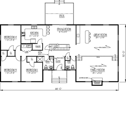 House Plan 71907 with 4 Beds, 3 Baths First Level Plan