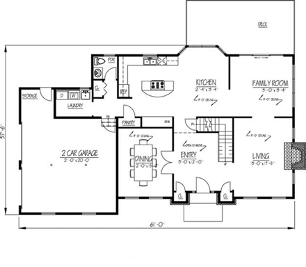 House Plan 71908 with 4 Beds, 3 Baths, 2 Car Garage First Level Plan