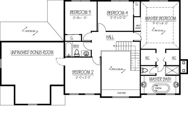 House Plan 71908 with 4 Beds, 3 Baths, 2 Car Garage Level Two