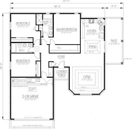 Ranch, Southwest House Plan 71912 with 3 Beds, 2 Baths, 2 Car Garage First Level Plan