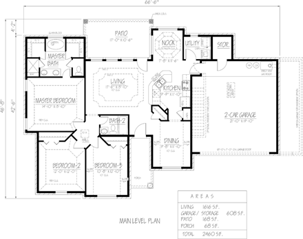Ranch, Southwest House Plan 71913 with 3 Beds, 2 Baths, 2 Car Garage First Level Plan