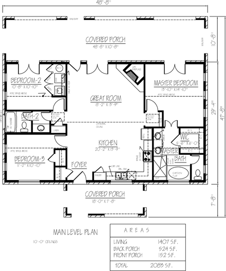 Cottage, Country, European, Ranch House Plan 71915 with 3 Beds, 2 Baths First Level Plan