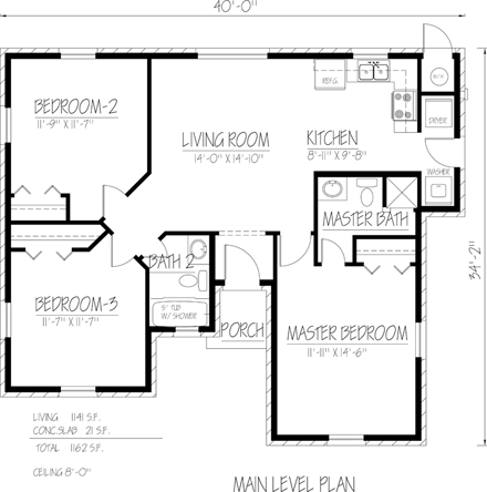 Ranch, Southwest House Plan 71921 with 3 Beds, 2 Baths First Level Plan