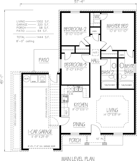 European, Ranch House Plan 71930 with 3 Beds, 2 Baths, 1 Car Garage First Level Plan