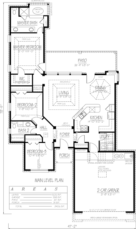 Ranch, Southwest House Plan 71931 with 3 Beds, 2 Baths, 2 Car Garage First Level Plan