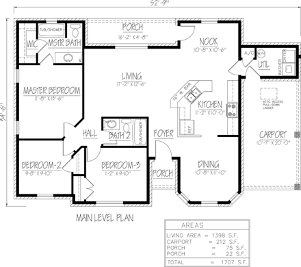 Ranch, Southwest House Plan 71932 with 3 Beds, 2 Baths, 1 Car Garage First Level Plan