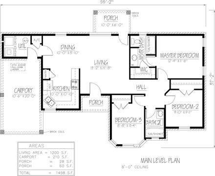 Ranch, Southwest House Plan 71933 with 3 Beds, 2 Baths, 1 Car Garage First Level Plan