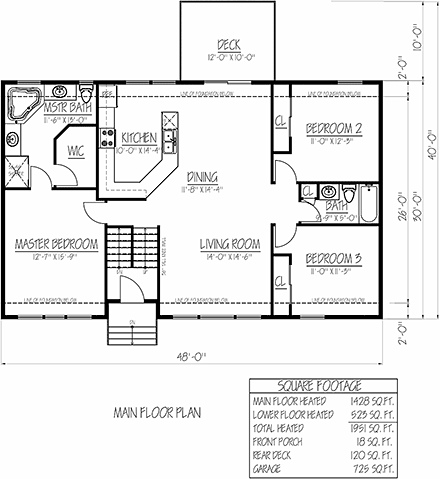 Traditional House Plan 71944 with 3 Beds, 2 Baths, 2 Car Garage First Level Plan