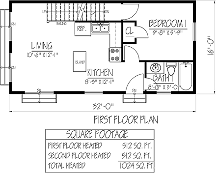 Colonial, Saltbox House Plan 71946 with 2 Beds, 2 Baths First Level Plan