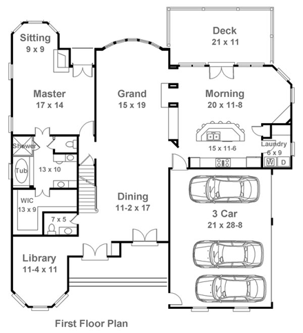 European, Greek Revival House Plan 72002 with 5 Beds, 3 Baths, 2 Car Garage First Level Plan