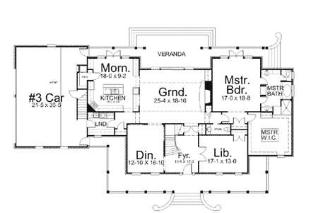 Country, Greek Revival House Plan 72003 with 4 Beds, 3 Baths, 3 Car Garage First Level Plan